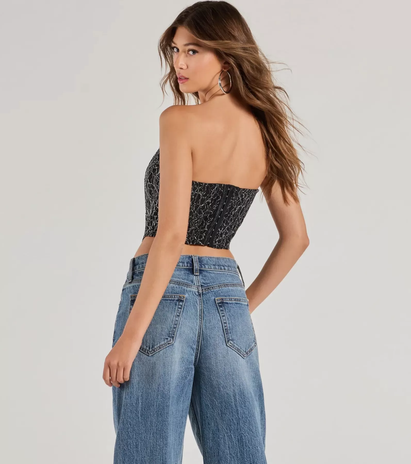 Windsor Nye Outfits | Going-Out Tops*Sultry Shimmer Lurex Lace Strapless Corset Top