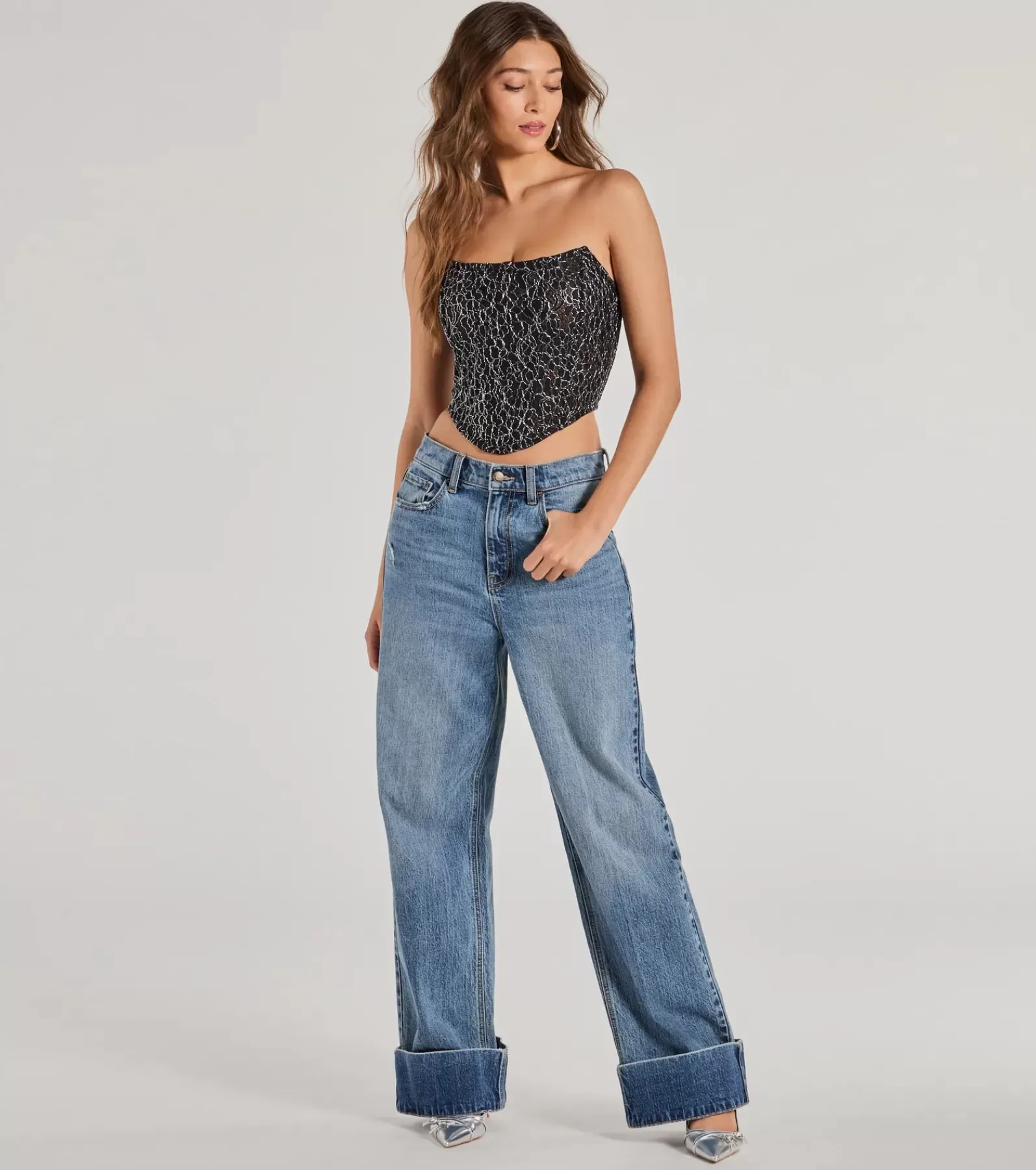 Windsor Nye Outfits | Going-Out Tops*Sultry Shimmer Lurex Lace Strapless Corset Top