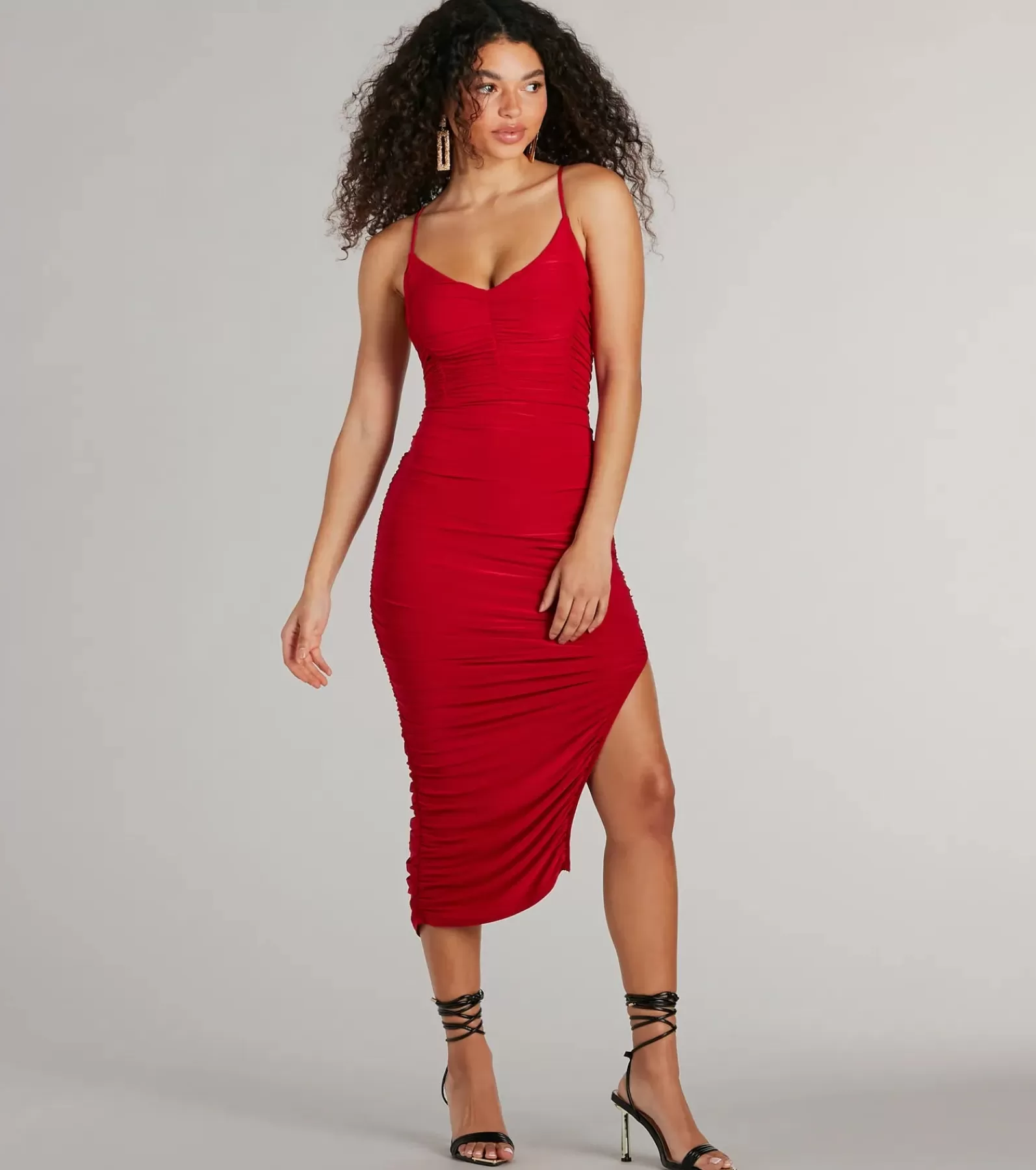 Windsor Bachelorette Dresses | Bachelorette Outfits*Sultry Status High Slit Ruched Bodycon Midi Dress