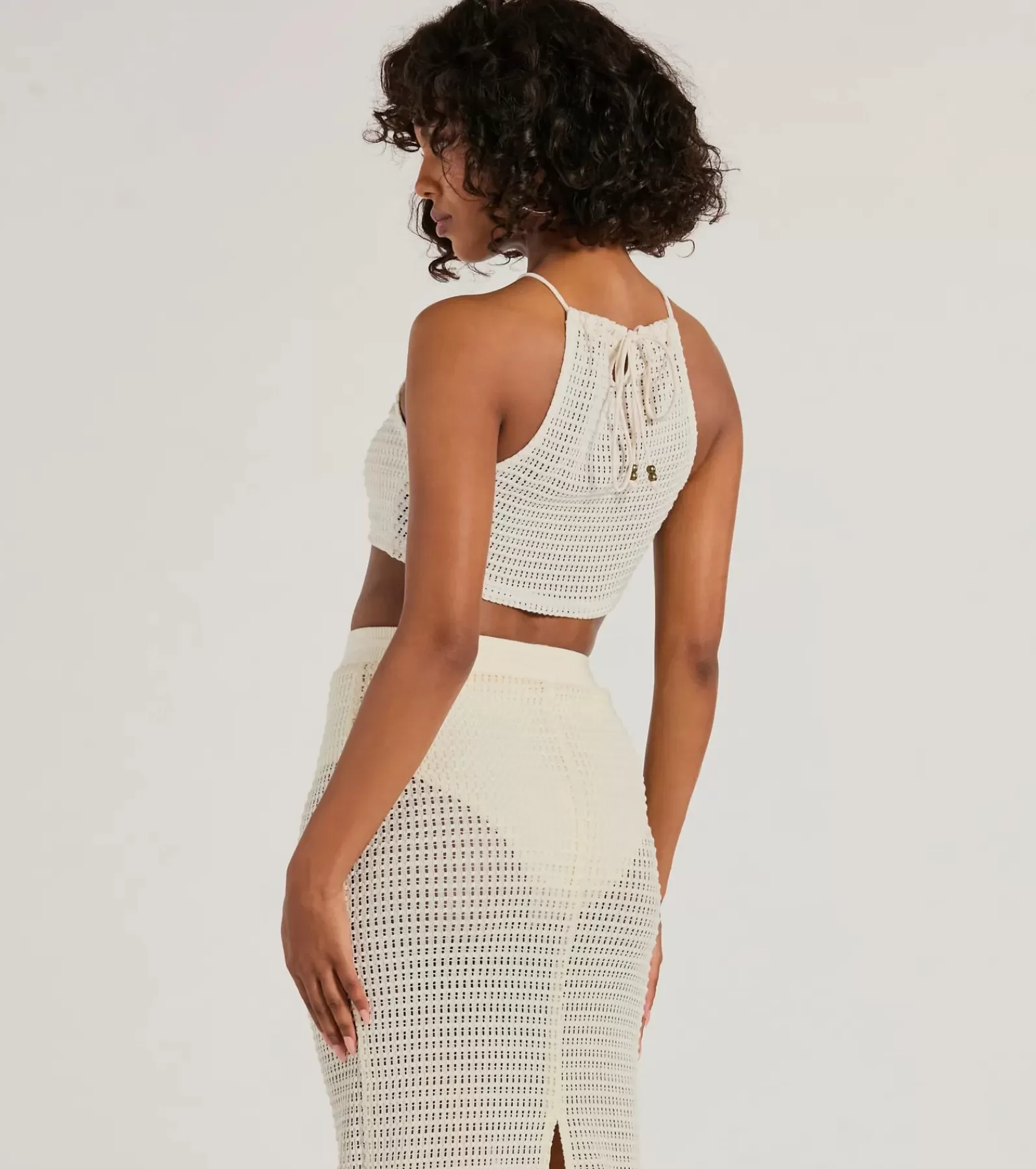 Windsor All Matching Sets | Tie Front Tops*Sunny Chic Halter Ruched Crochet Crop Top