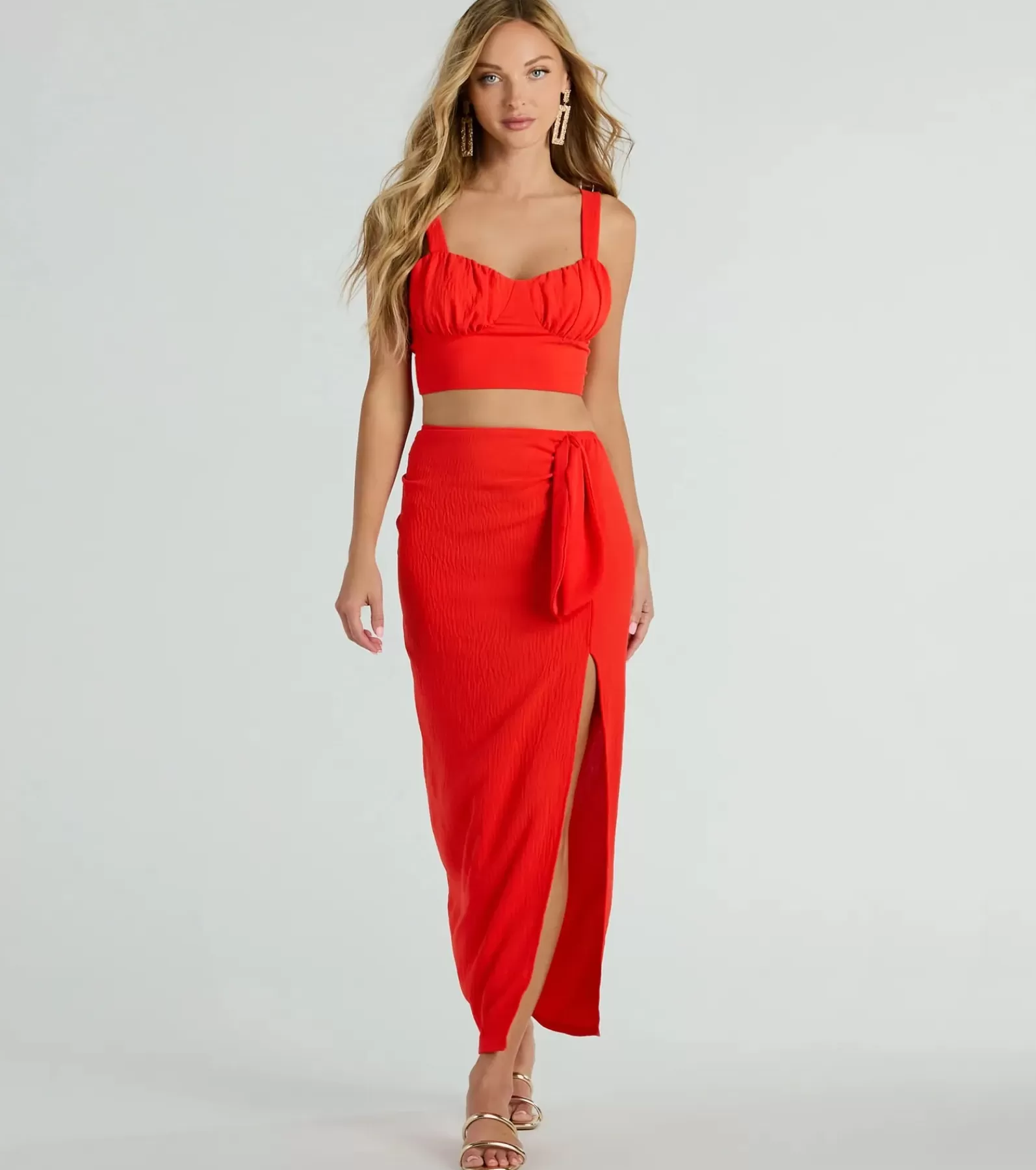 Windsor All Matching Sets | Midi Skirts*Sunny Vibes High Slit Woven Midi Skirt