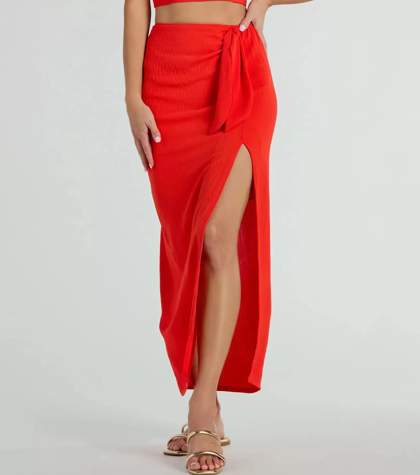 Windsor All Matching Sets | Midi Skirts*Sunny Vibes High Slit Woven Midi Skirt