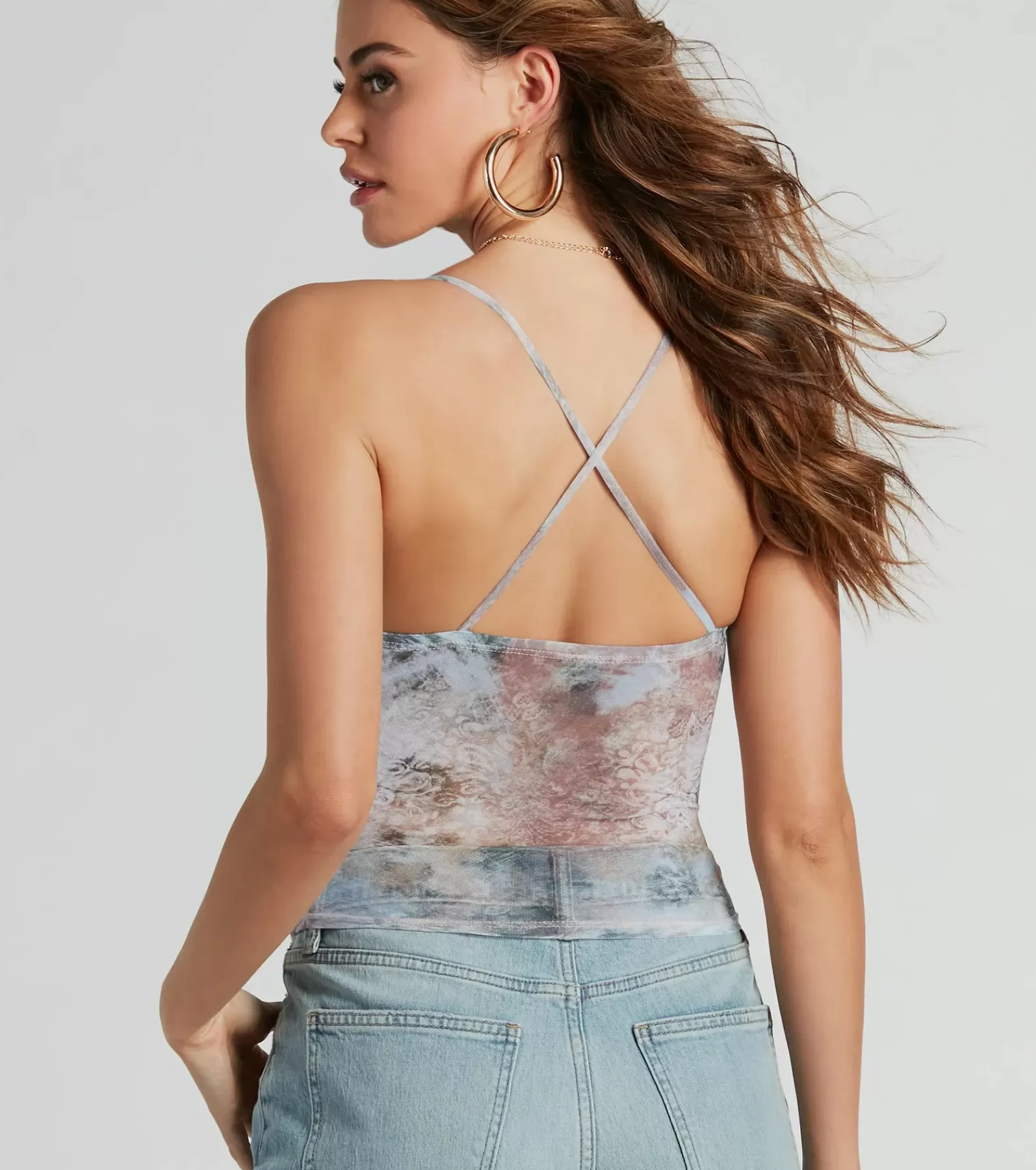 Windsor Corset & Bustier Tops | Crop Tops*Sunset Dream Scroll Print Mesh Corset Top