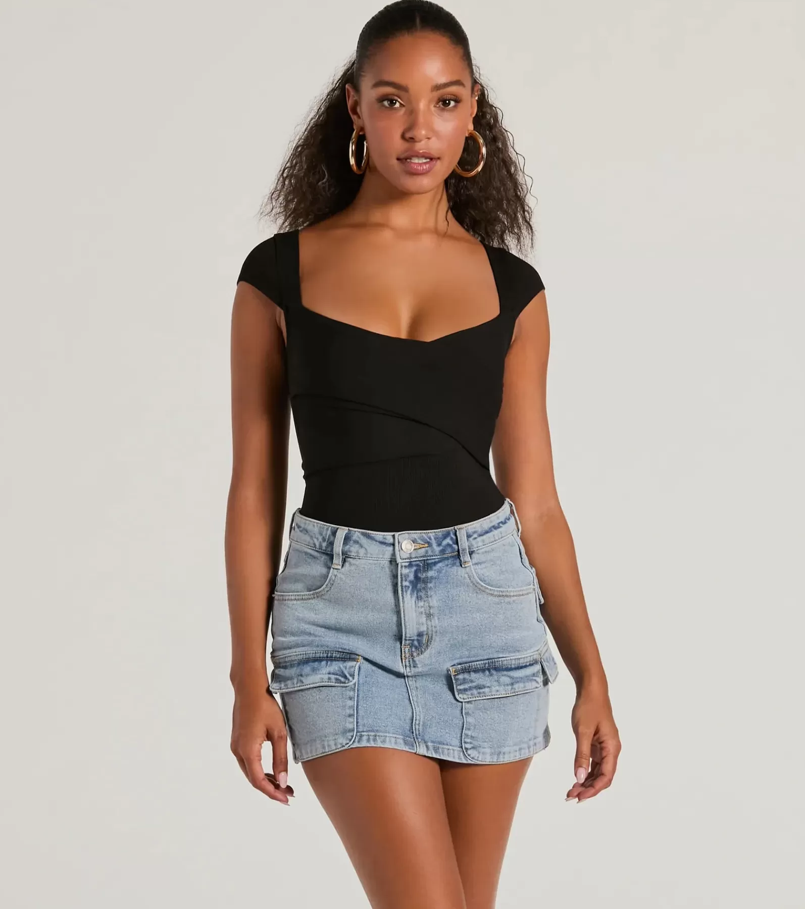 Windsor Basic Tops | Bodysuits*Sweet Traits Cap Sleeve Crisscross Rib Knit Bodysuit