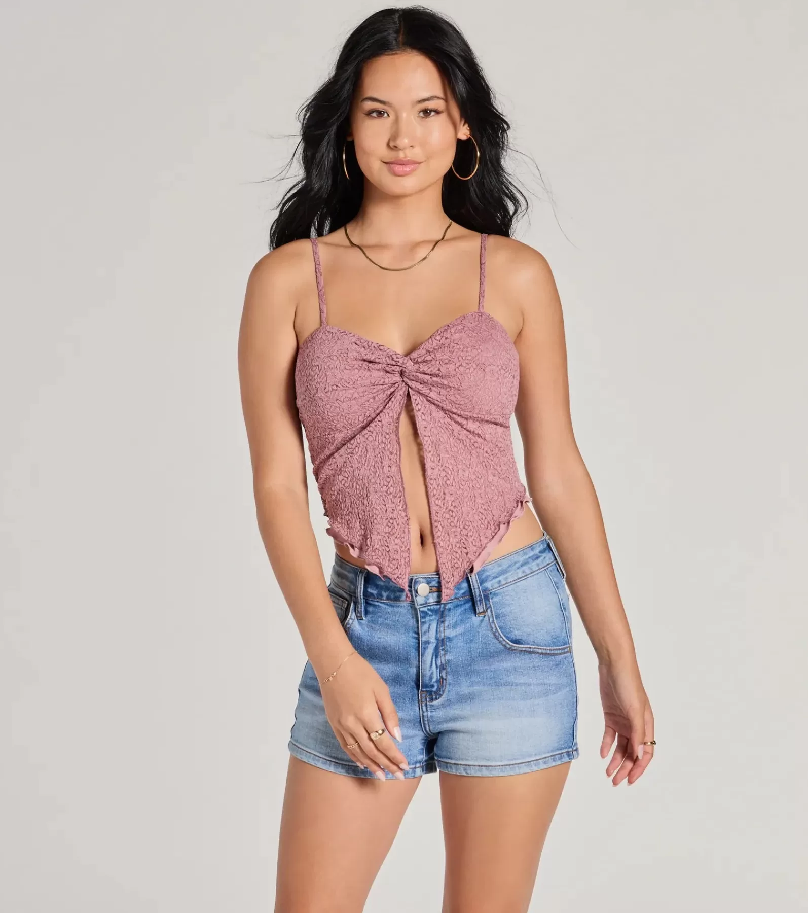 Windsor Crop Tops*Sweetly Coy V-Neck Slit Lace Crop Top