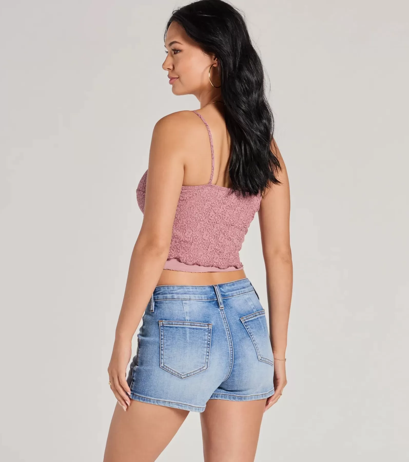 Windsor Crop Tops*Sweetly Coy V-Neck Slit Lace Crop Top