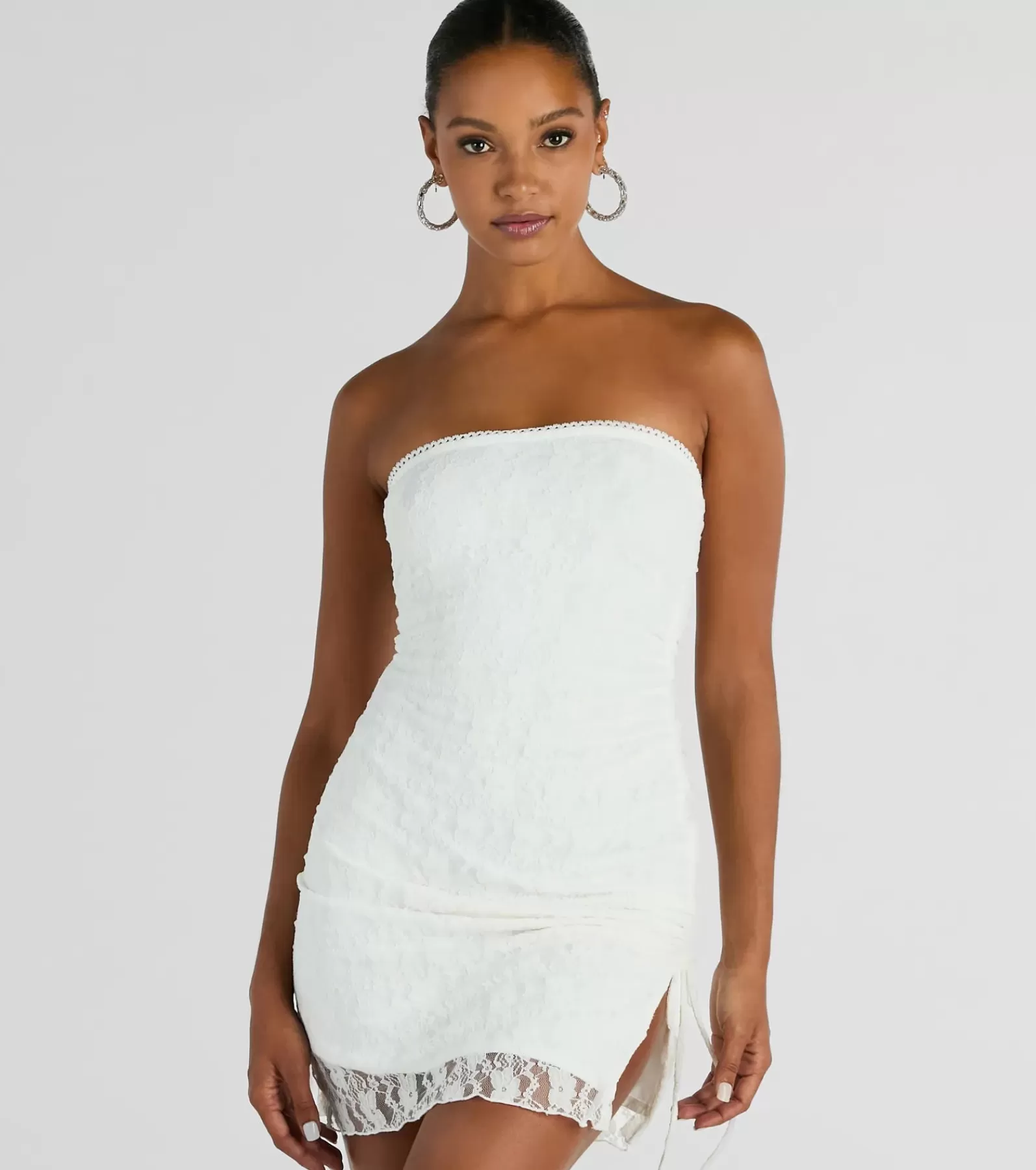 Windsor Rehearsal | Bridal Shower*Swoon Over You Strapless Lace Mini Dress