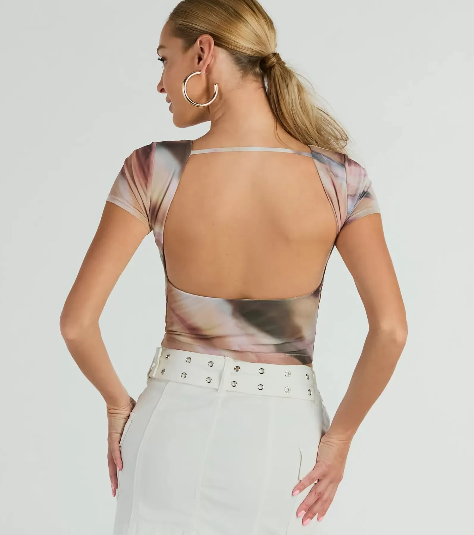 Windsor Going-Out Tops | Graphic Tees*Talk Back Abstract Print Mesh Crop Top