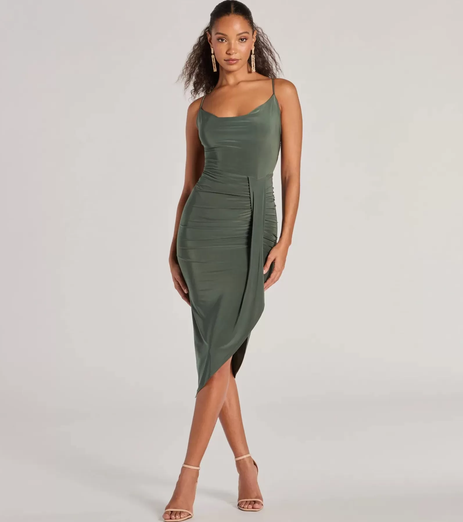 Windsor Country Wedding Guest Dresses*Thriving Poise Lace-Up Side Slit Midi Dress