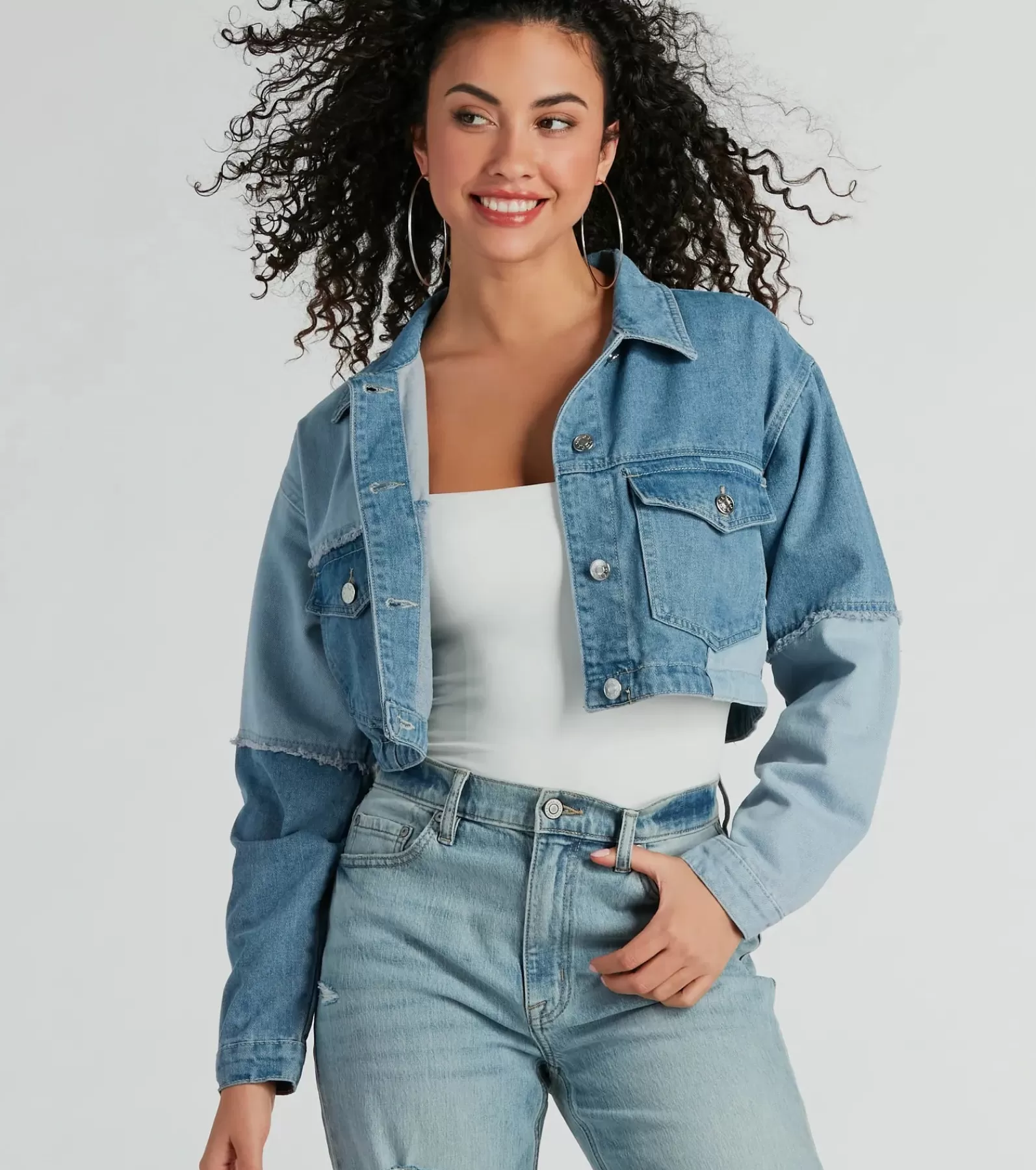 Windsor Jean Jackets*Trendsetter Patchwork Cropped Jean Jacket