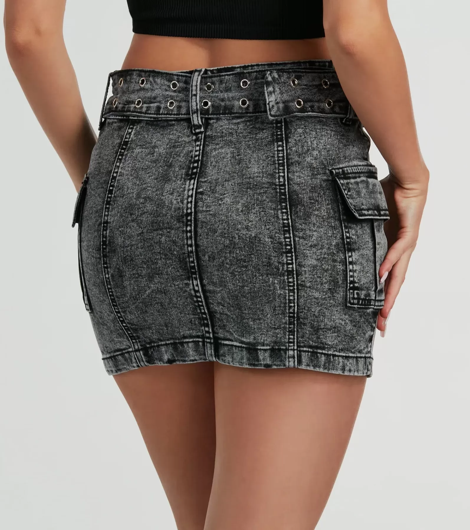 Windsor Black Skirts | Denim Skirts*Trendsetting Aesthetic Belted Denim Mini Skirt