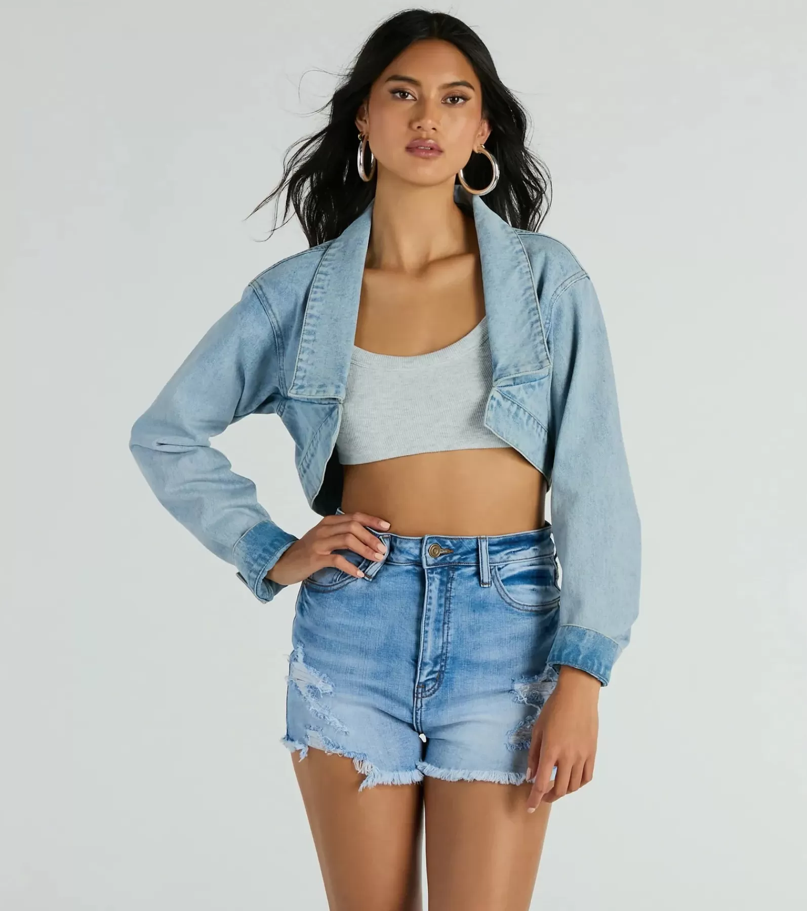 Windsor Jean Jackets*Trendsetting Girlie Long Sleeve Denim Shrug Jacket