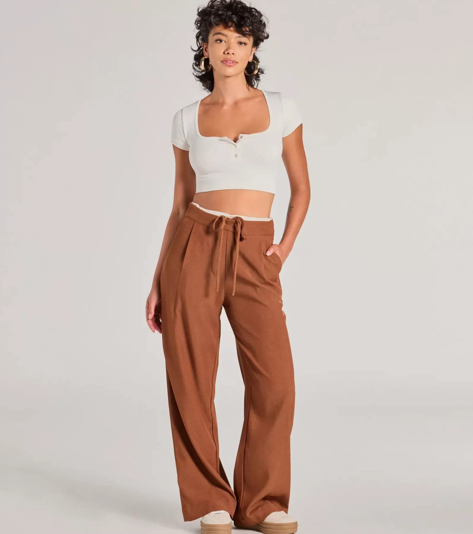 Windsor Pants*Trendy Muse Contrast Waist Trouser Pants