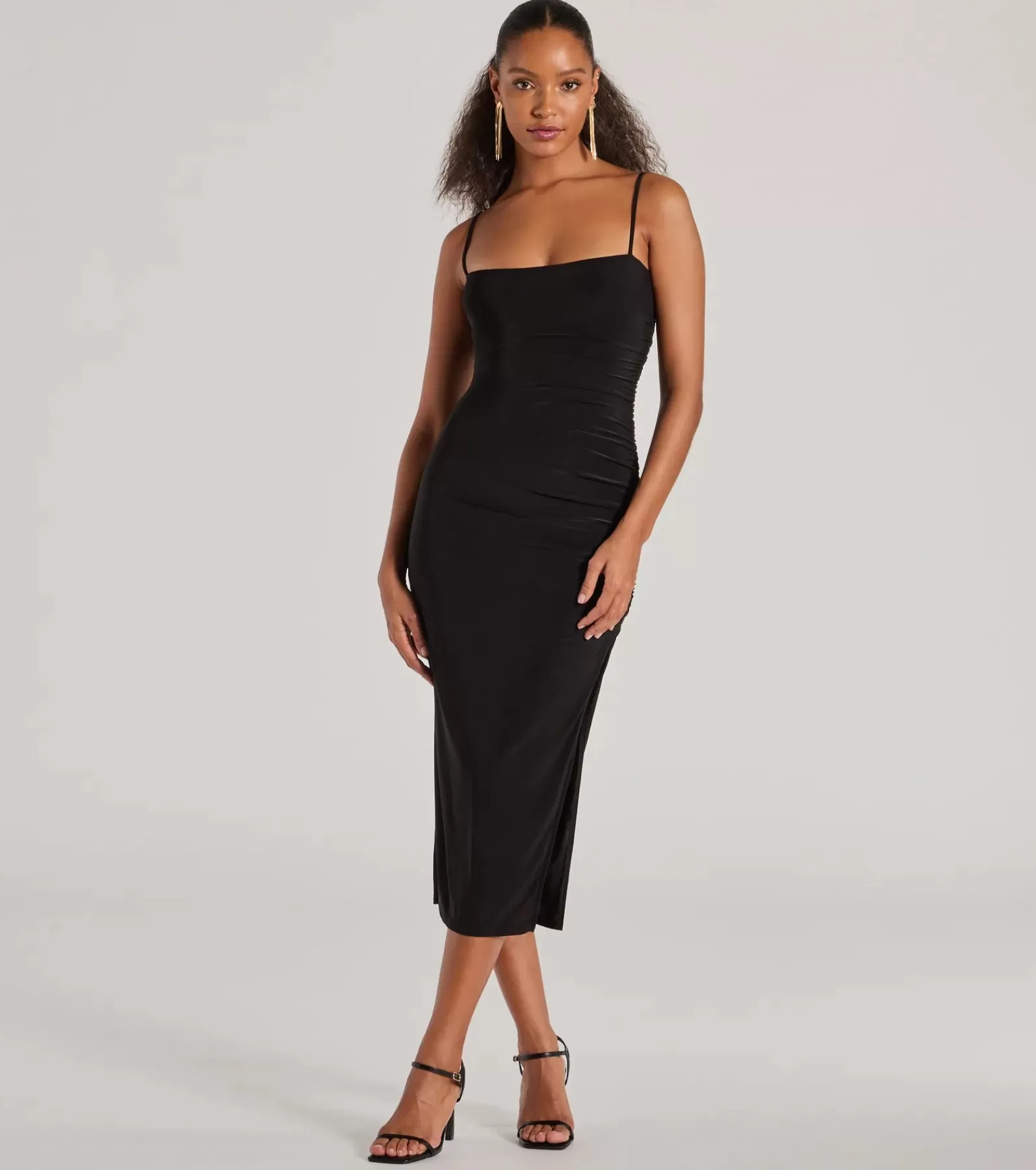 Windsor Bachelorette Dresses | Black Bridesmaid Dresses*Truly Chic High Slit Bodycon Midi Dress