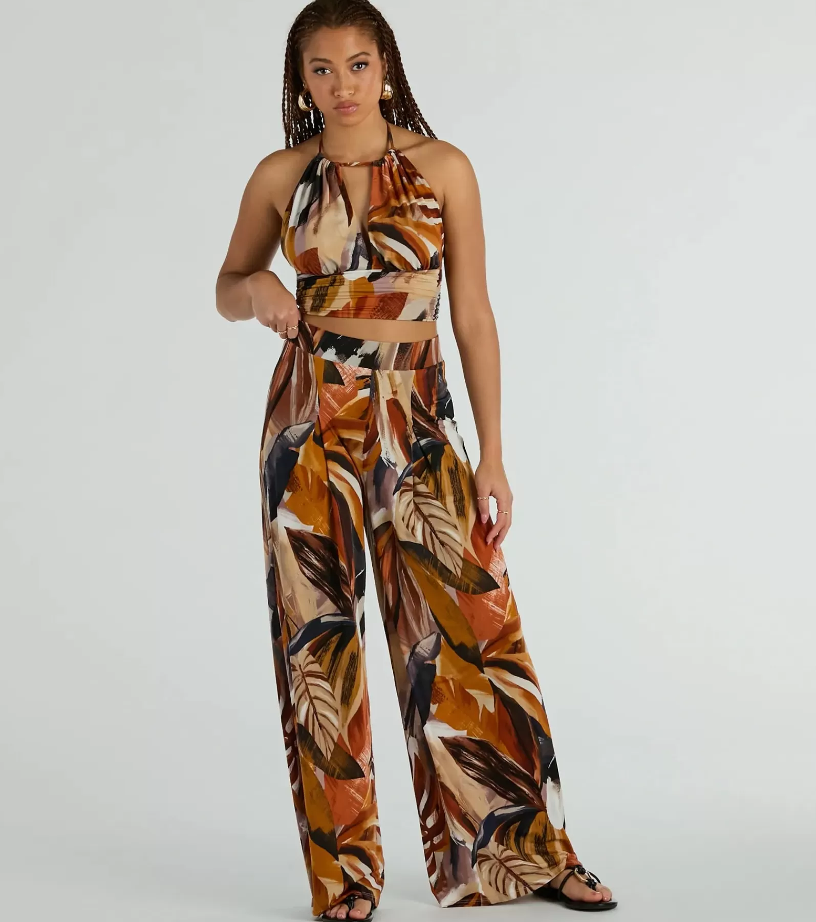 Windsor All Matching Sets | Pants*Vacay Ready Tropical Knit Wide-Leg Pants