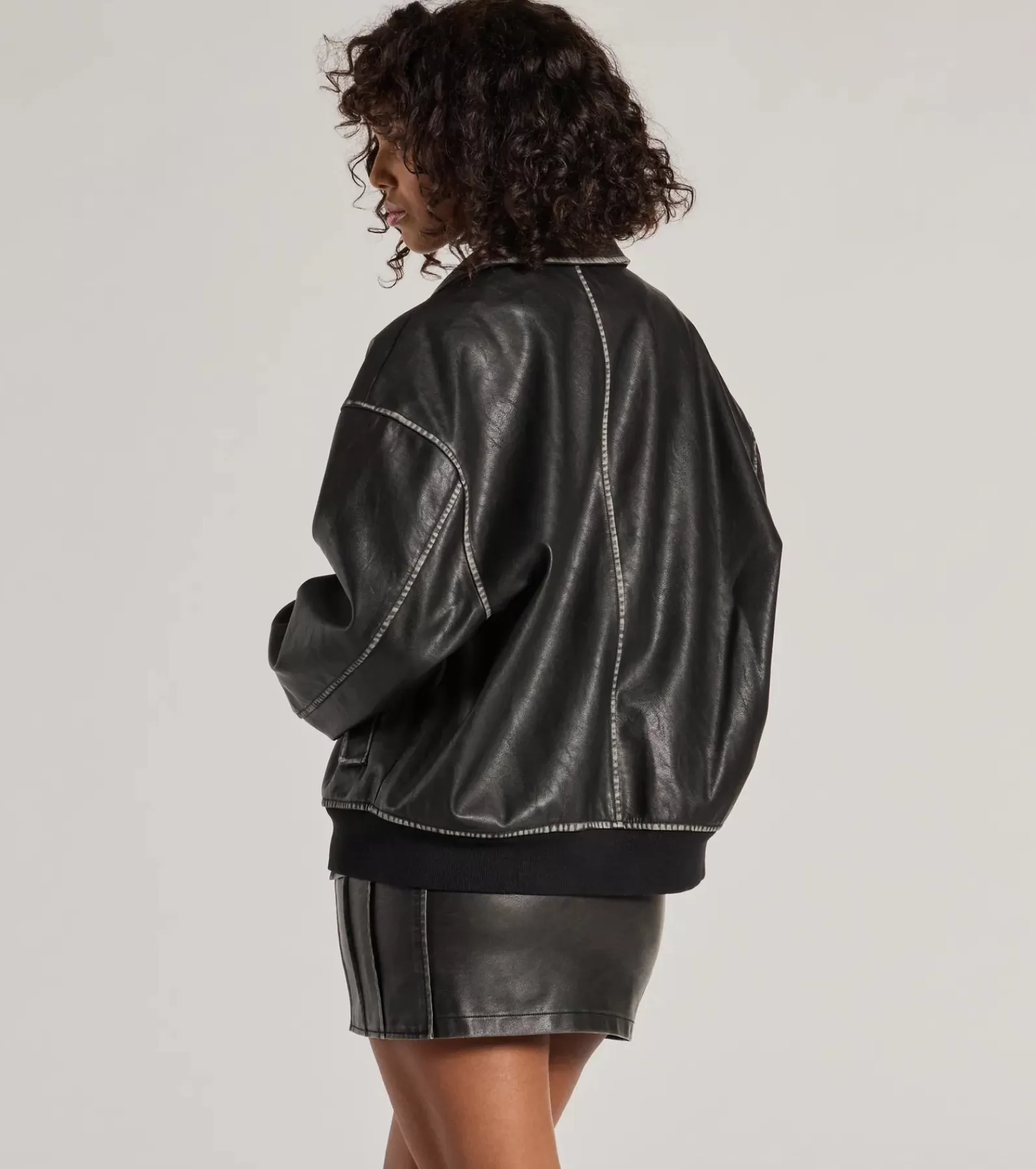 Windsor Moto & Faux Leather*Vintage Chic Faux Leather Oversized Bomber Jacket