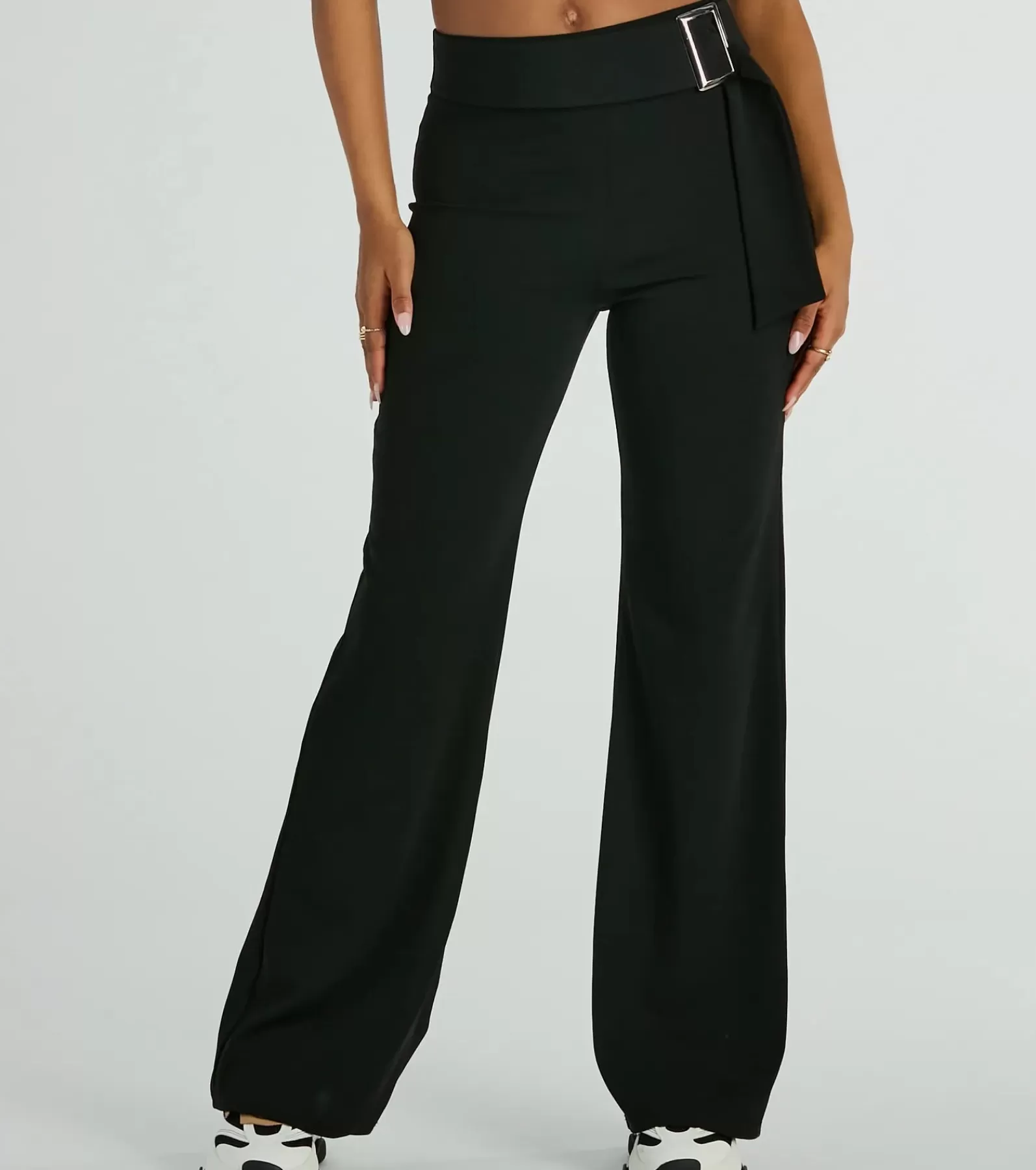 Windsor Black Pants | Flare Pants*Walk The Walk High Rise Belted Crepe Trouser Pants