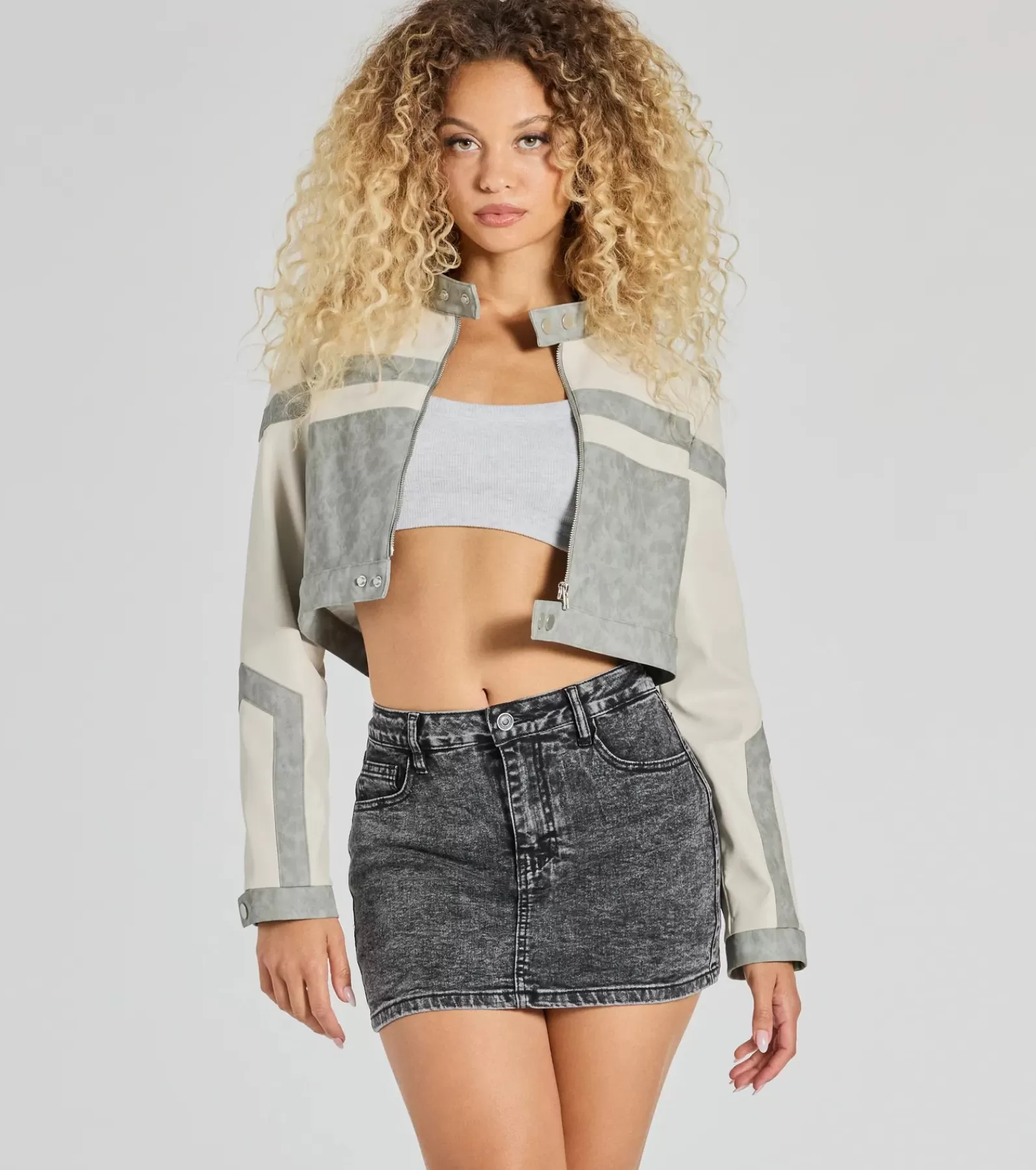 Windsor Moto & Faux Leather*Walking The City Moto Striped Crop Jacket