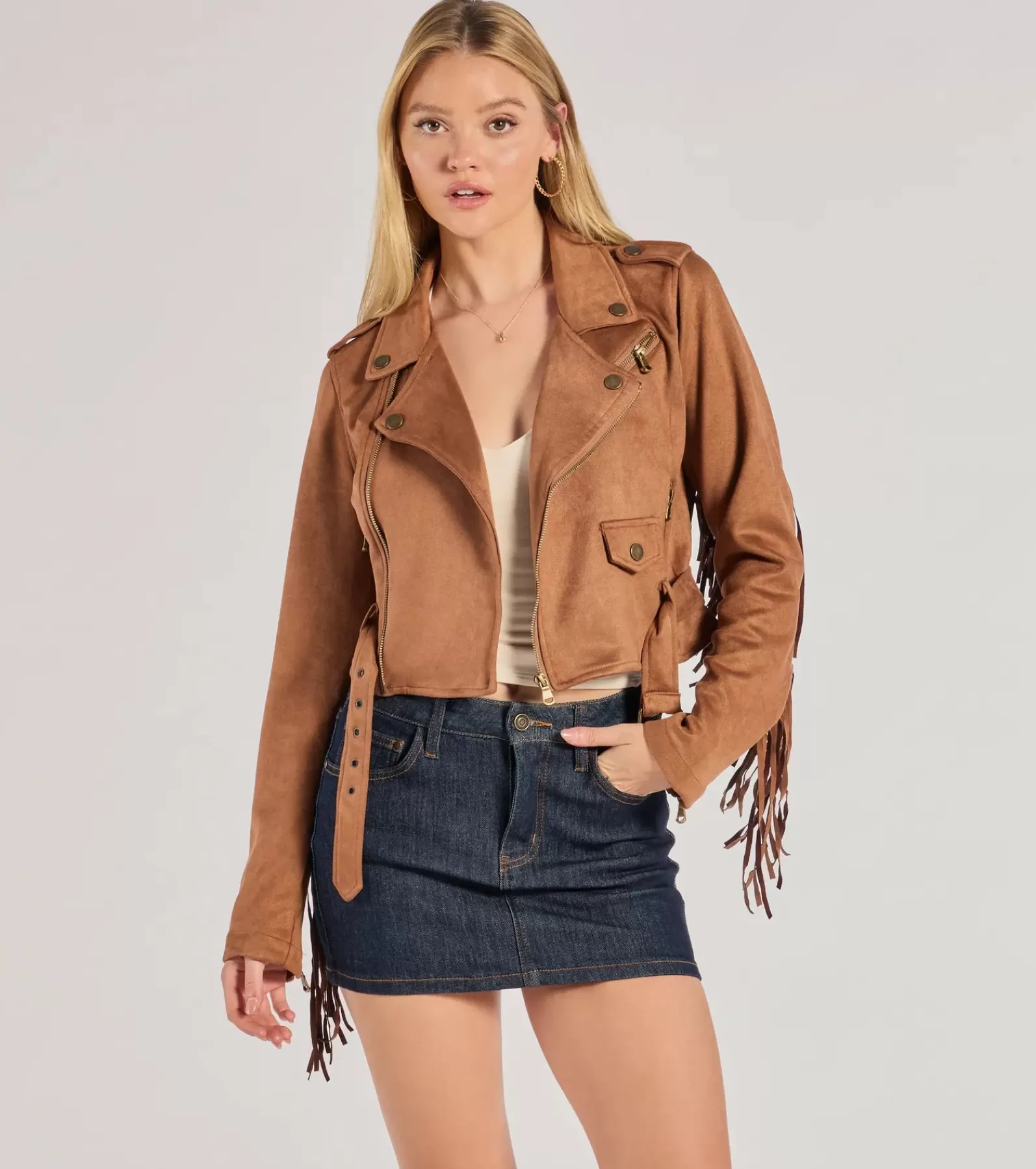 Windsor Moto & Faux Leather*Western Chic Flair Faux Suede Fringe Moto Jacket