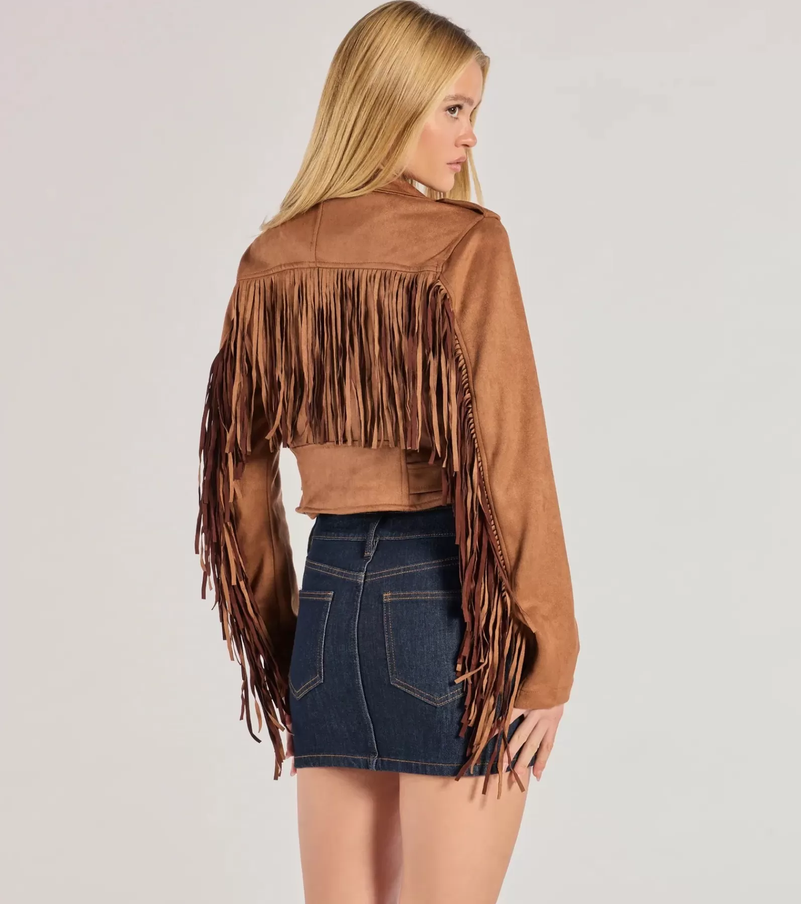Windsor Moto & Faux Leather*Western Chic Flair Faux Suede Fringe Moto Jacket