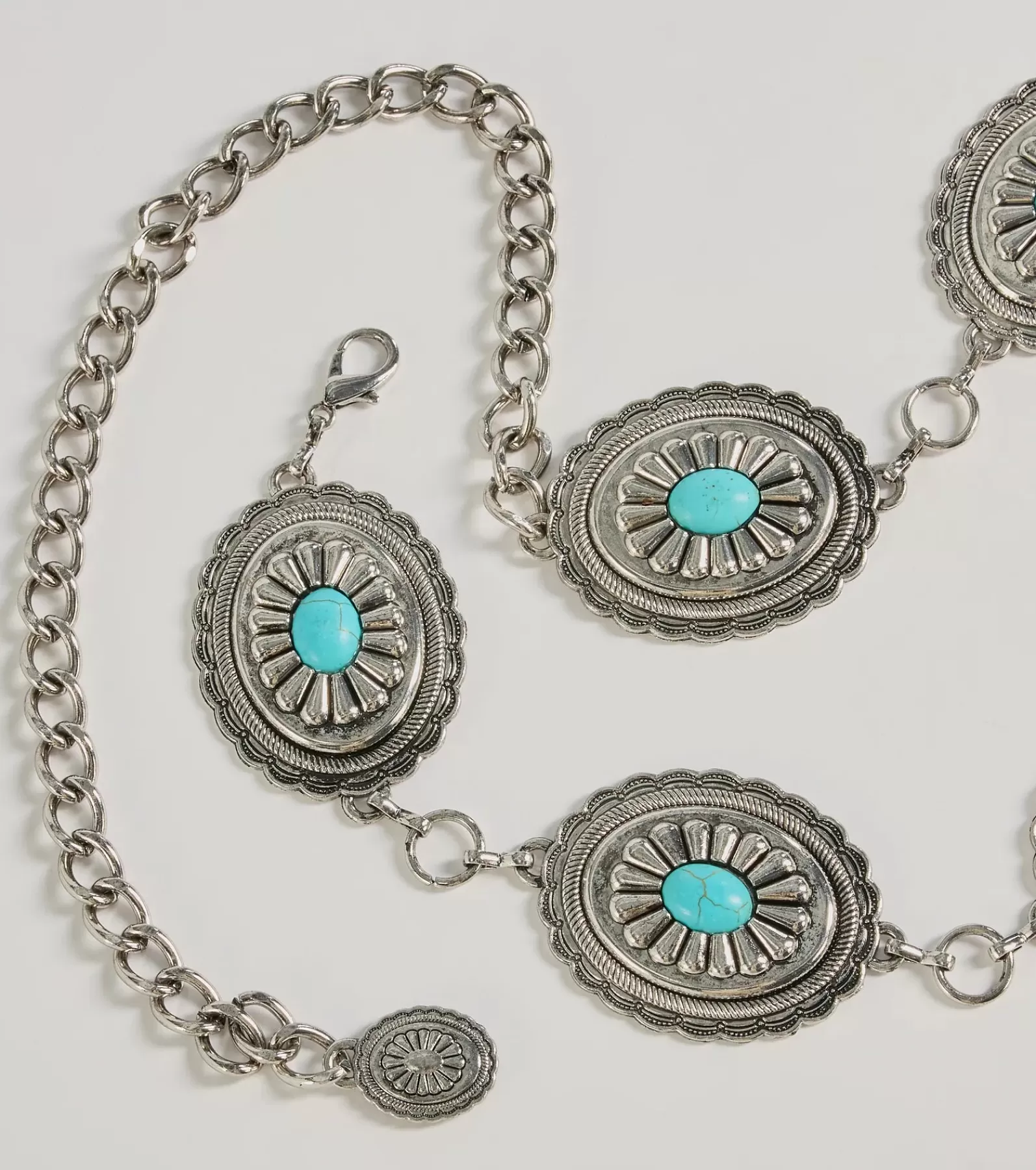 Windsor Belts | All Accessories*Western Flair Oval Concho Stone Chain Belt