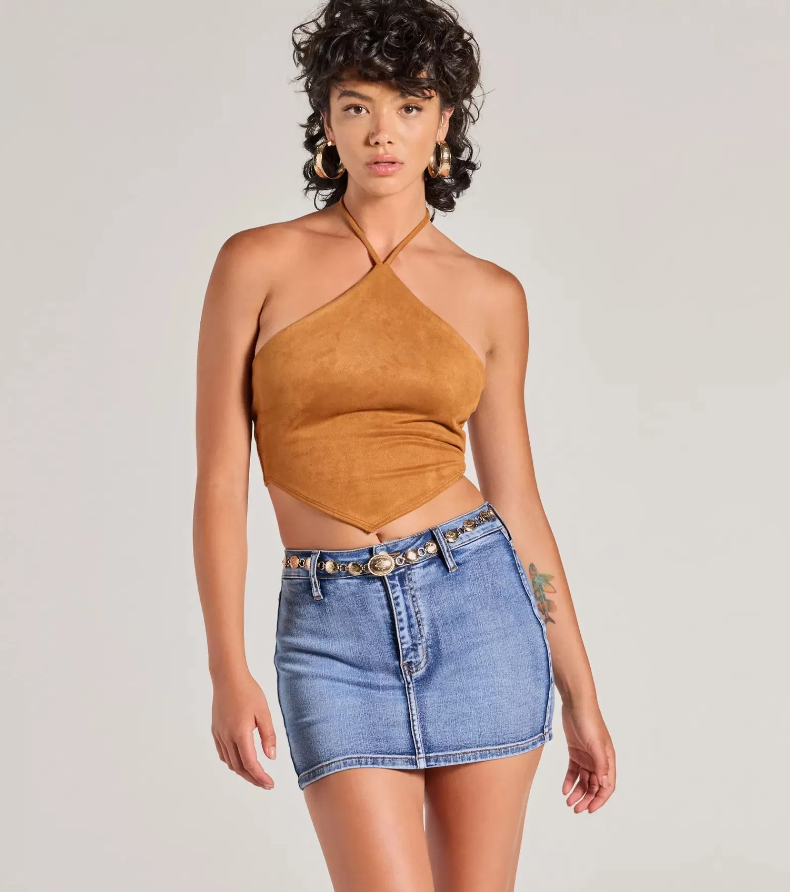 Windsor Crop Tops*Western Trend Hanky Hem Halter Crop Top