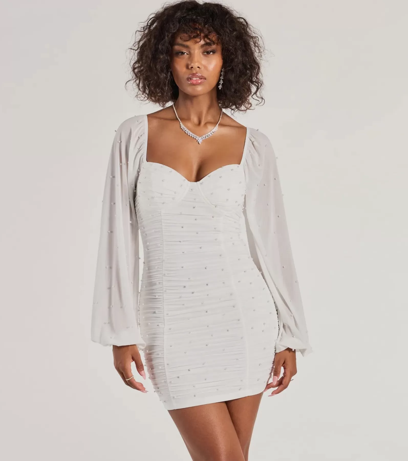 Windsor Wedding Outfits | Engagement Dresses*Whitley Pearl Mesh Long Sleeve Mini Dress