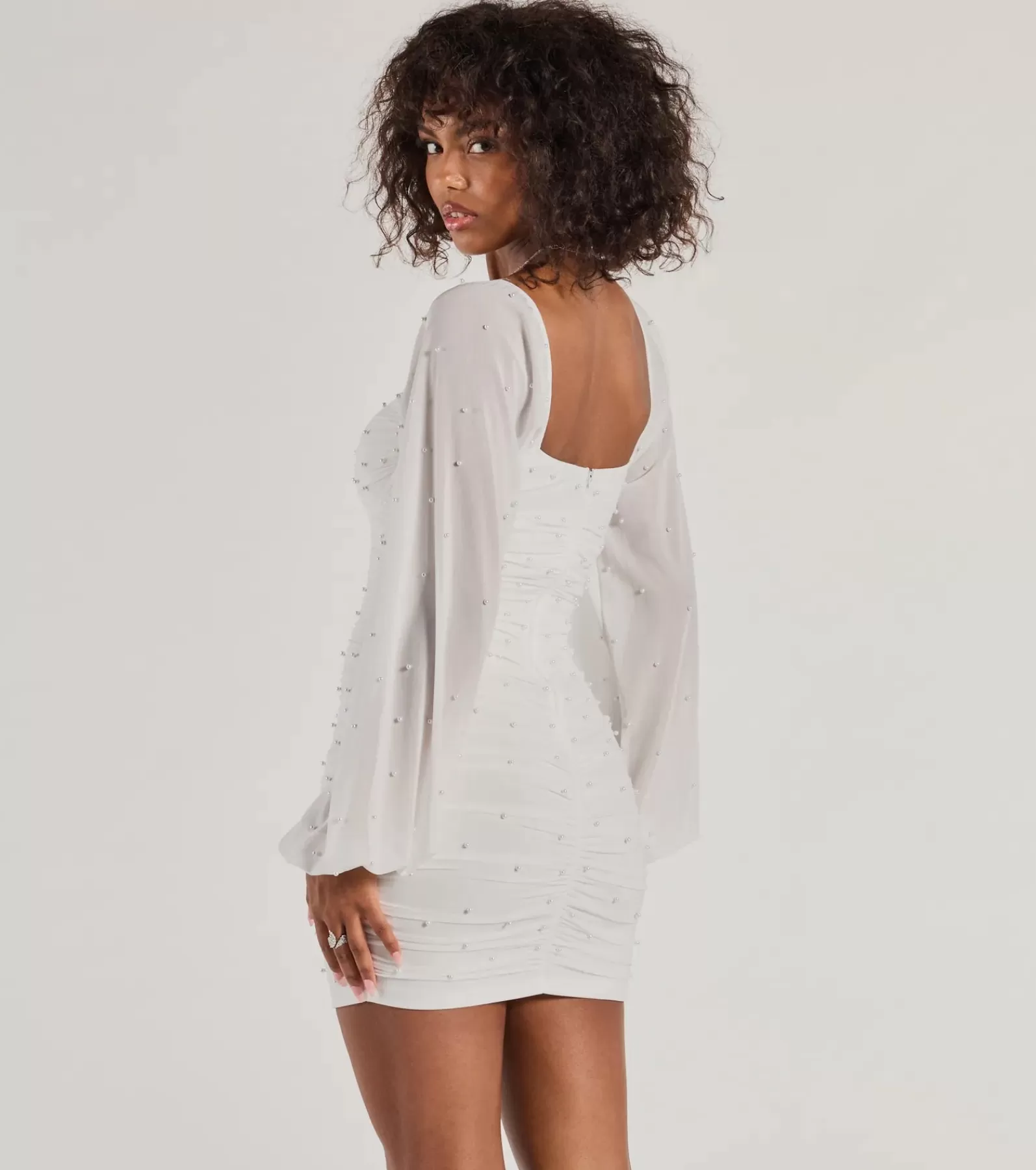 Windsor Wedding Outfits | Engagement Dresses*Whitley Pearl Mesh Long Sleeve Mini Dress
